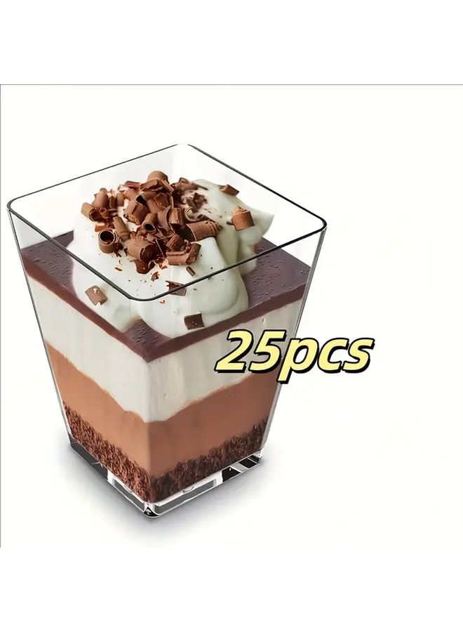 25pcs 5 07oz Clear Square Dessert Cups With Lids For Mousse Pudding Snacks - Image 3