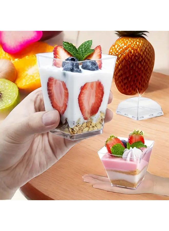25pcs 5 07oz Clear Square Dessert Cups With Lids For Mousse Pudding Snacks - Image 1