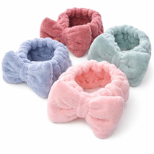 BLUE BEADS Spa Headband for Women – Soft Coral Fleece Makeup & Facial Headband with Bow | Elastic Hair Band for Face Wash, Skincare & Shower | Pack of 2 (Any Colour) - Image 1