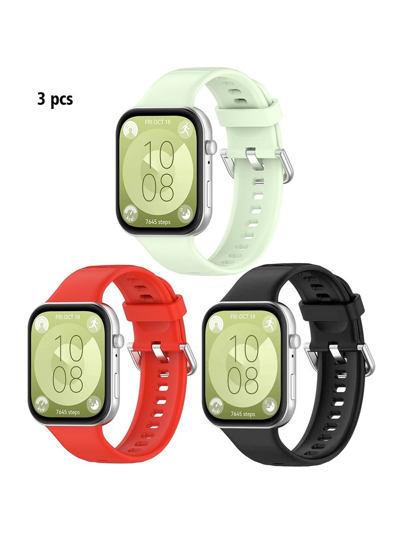 X-level - Strap for Huawei Watch Fit 3, Soft Silicone Replacement Band Breathable Adjustable Sport Wristband Straps for Huawei Watch Fit 3(Green+Black+Red) - Image 1