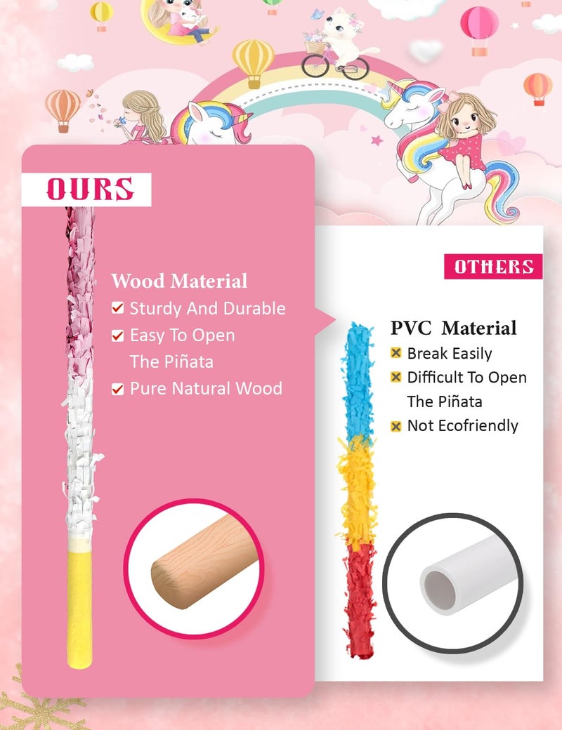 LAKINGO Unicorn PiÃ±ata for Birthday Party Girl, Princess Party PiÃ±ata with Wood Stick, Blindfold & Confetti, Rainbow Unicorn Birthday Decoration (15.6"x12.6"x3.1") - Image 5
