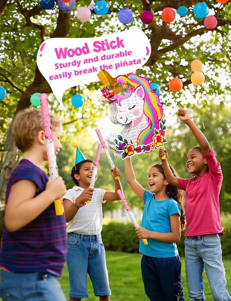LAKINGO Unicorn PiÃ±ata for Birthday Party Girl, Princess Party PiÃ±ata with Wood Stick, Blindfold & Confetti, Rainbow Unicorn Birthday Decoration (15.6"x12.6"x3.1") - Image 4