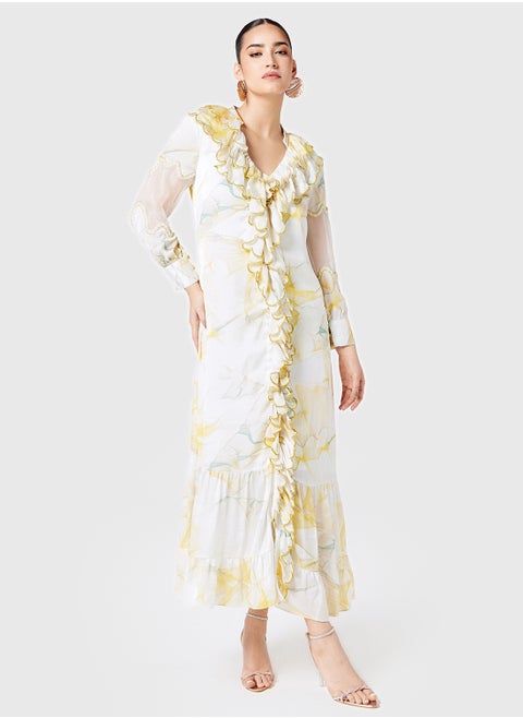 Printed Dress With Ruffles
