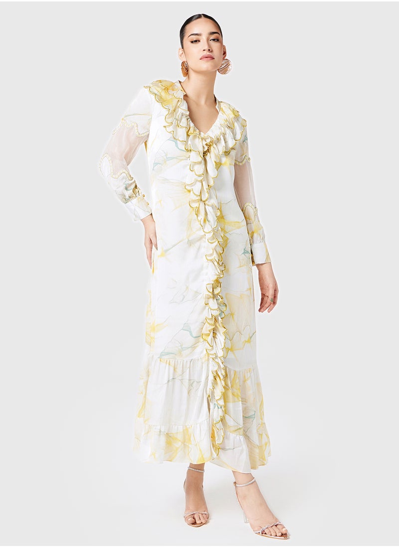 Threadz by Ajooni - Printed Dress With Ruffles - Image 1
