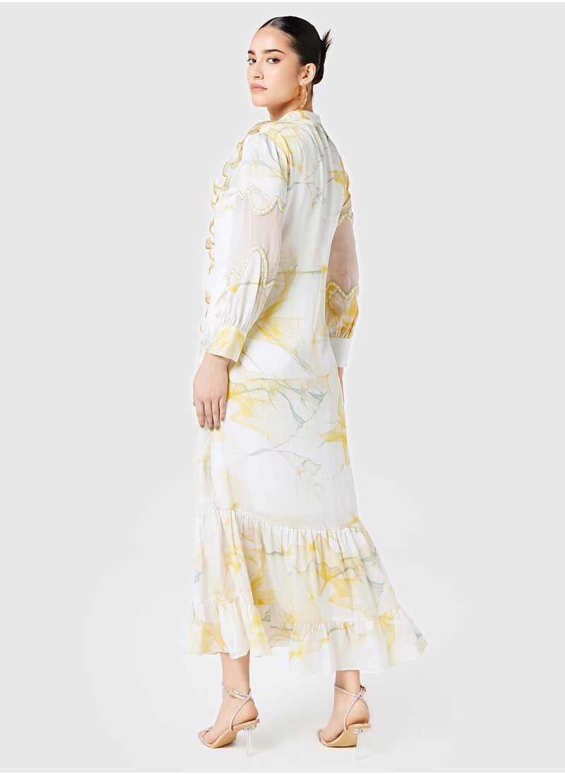 Threadz by Ajooni - Printed Dress With Ruffles - Image 1
