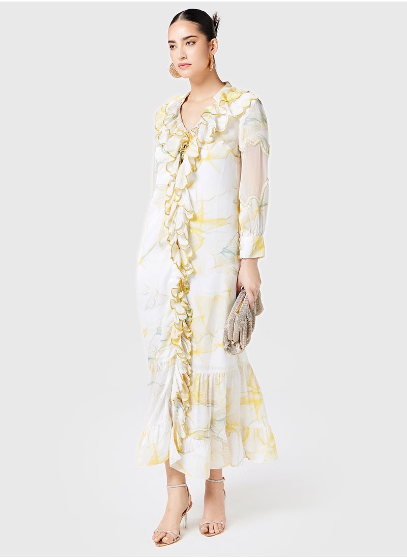 Threadz by Ajooni - Printed Dress With Ruffles - Image 1