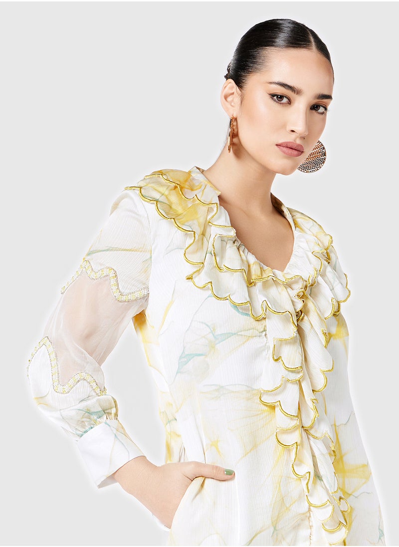Threadz by Ajooni - Printed Dress With Ruffles - Image 1