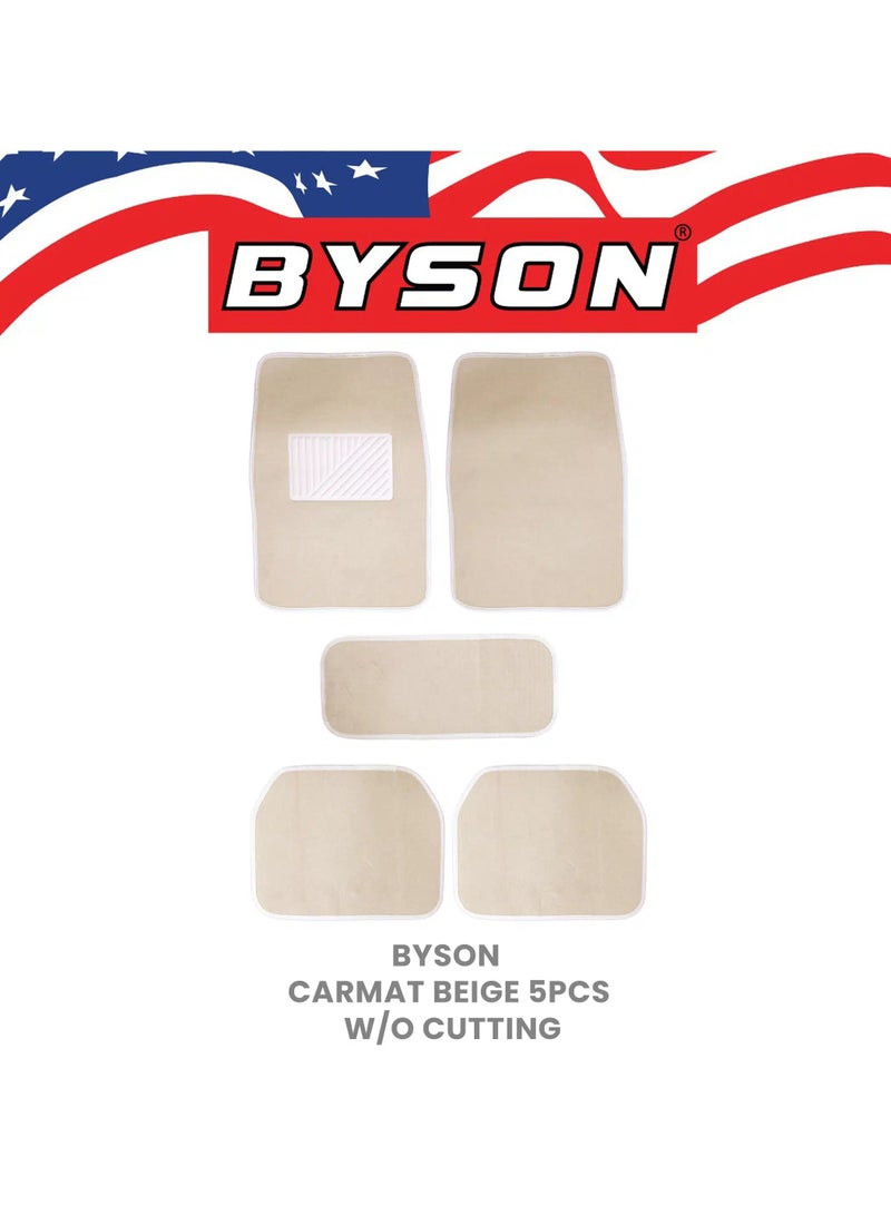 BYSON Durable Waterproof Car Floor Mats 5 Piece Set - Universal Fit for Sedan and SUV, Non-Slip Auto Interior Protection, Easy to Clean, Soft Comfortable Foot Mats Without Cutting (Beige) - Image 1