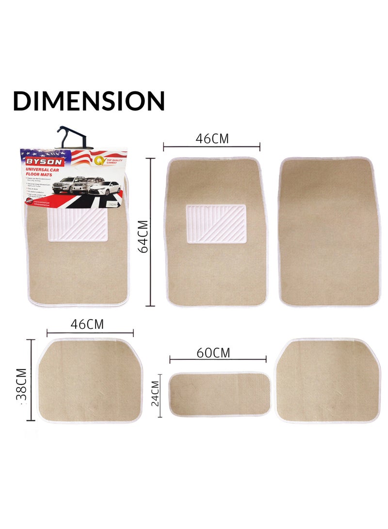 BYSON Durable Waterproof Car Floor Mats 5 Piece Set - Universal Fit for Sedan and SUV, Non-Slip Auto Interior Protection, Easy to Clean, Soft Comfortable Foot Mats Without Cutting (Beige) - Image 2
