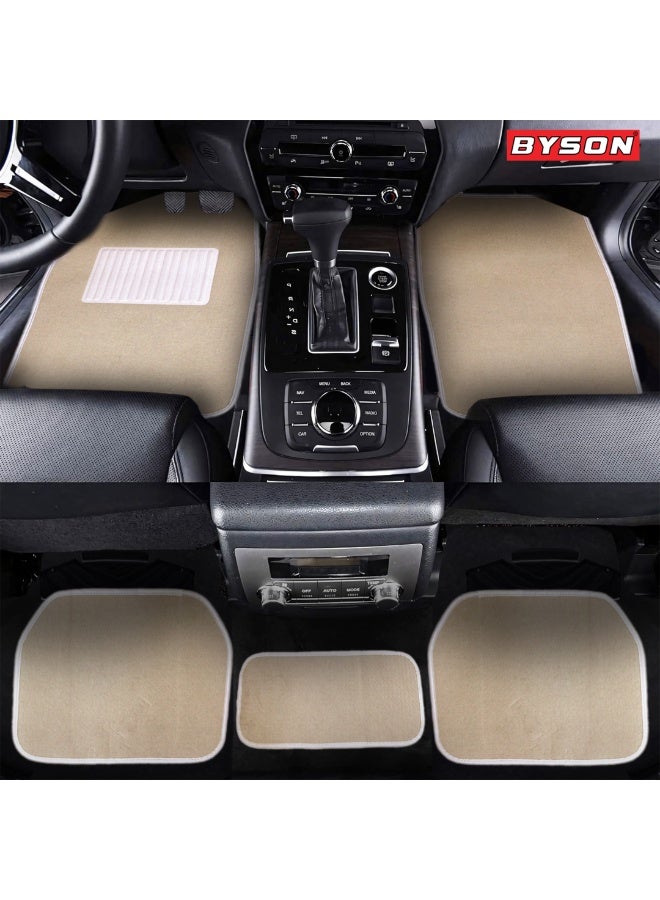 BYSON حصائر أرضية سيارات مقاومة للماء متينة مجموعة 5 قطع - تناسب عالمي للسيدان وSUV، حماية داخلية غير قابلة للانزلاق، سهلة التنظيف، حصائر قدم ناعمة ومريحة بدون قص (بيج) - Image 5