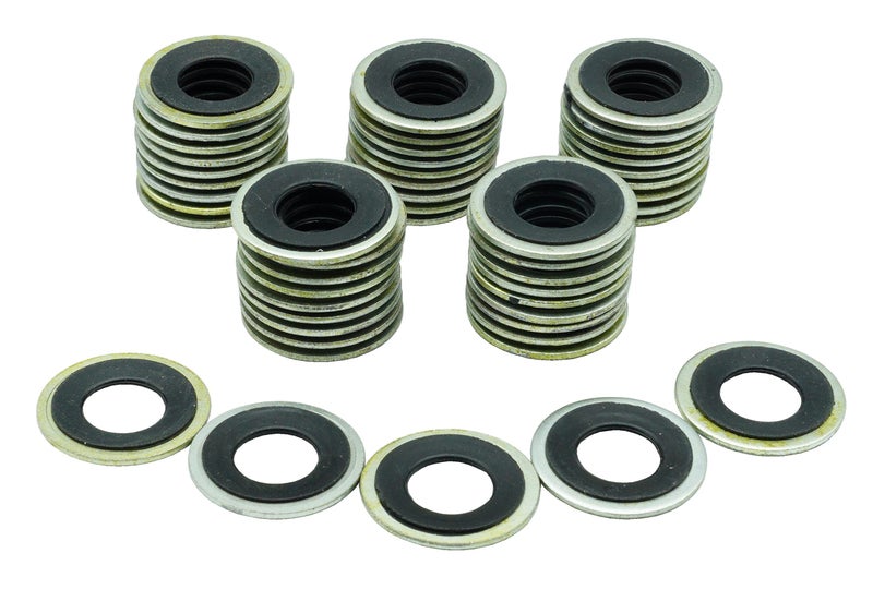 Dsnaduo 50 PCS Metal/Rubber Drain Plug Gasket, Fits 1/2, M12, M12 So Replace 097-021,65274,365274,GM 14079550,14090908,1625762,1631748,24571185,25524544,5741252,8-14090-908-0 (24.7x11.5mm) - Image 1