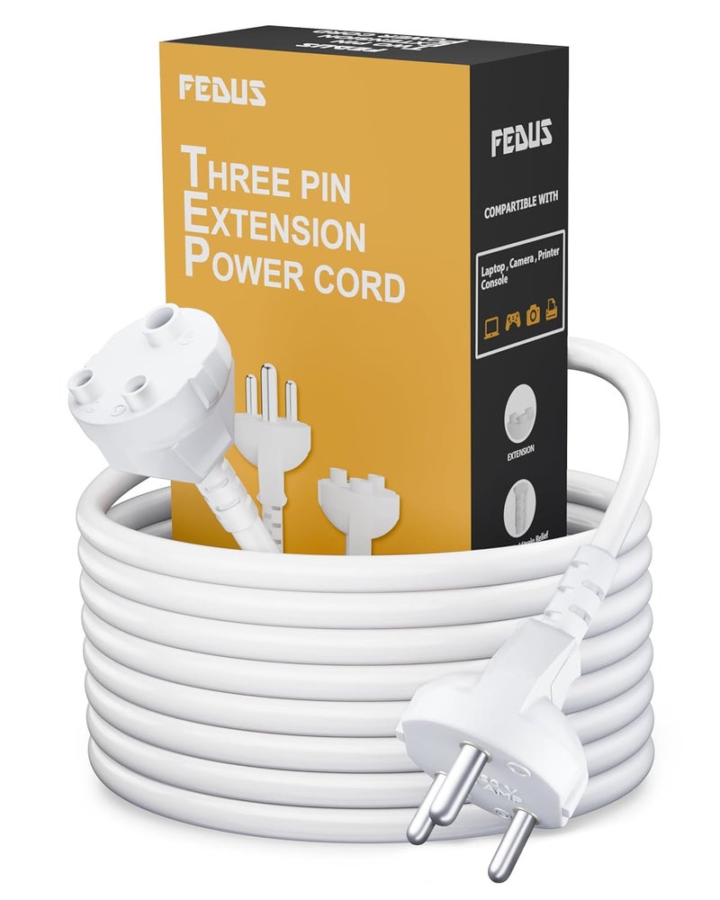 FEDUS كابل تمديد طاقة ثقيل 18AWG من FEDUS ذكر إلى أنثى 3 دبابيس 10 أمبير داخلي خارجي 3 متر أبيض - Image 1
