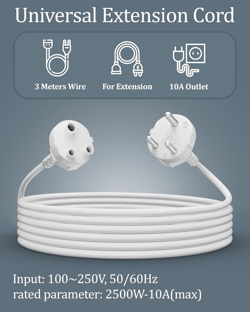 FEDUS كابل تمديد طاقة ثقيل 18AWG من FEDUS ذكر إلى أنثى 3 دبابيس 10 أمبير داخلي خارجي 3 متر أبيض - Image 4