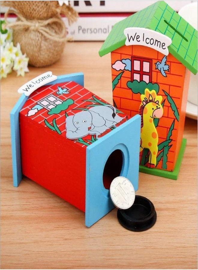 FUBIX Wooden Piggy Bank for Kids | House Shape Animal Design Money Coin Bank for Girls & Boys| Perfect Return Gift for Kids Birthday Party Multicolour (Set of 12) - Image 4