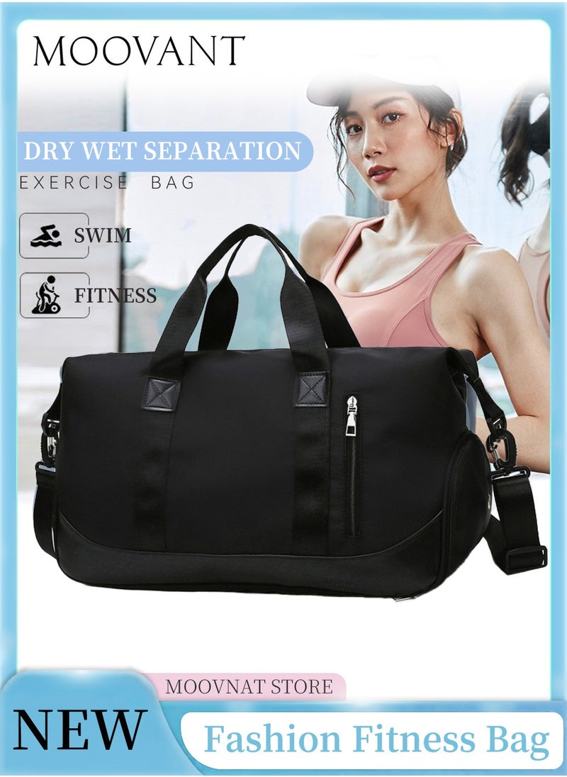 Moovant - Waterproof Sports Gym Bag, Travel Duffel Bag, Weekender Bag, Trip Shoulder Bag, Boarding Handbag with Dry & Wet Seperation Pocket and Shoes Compartment Black - Image 1