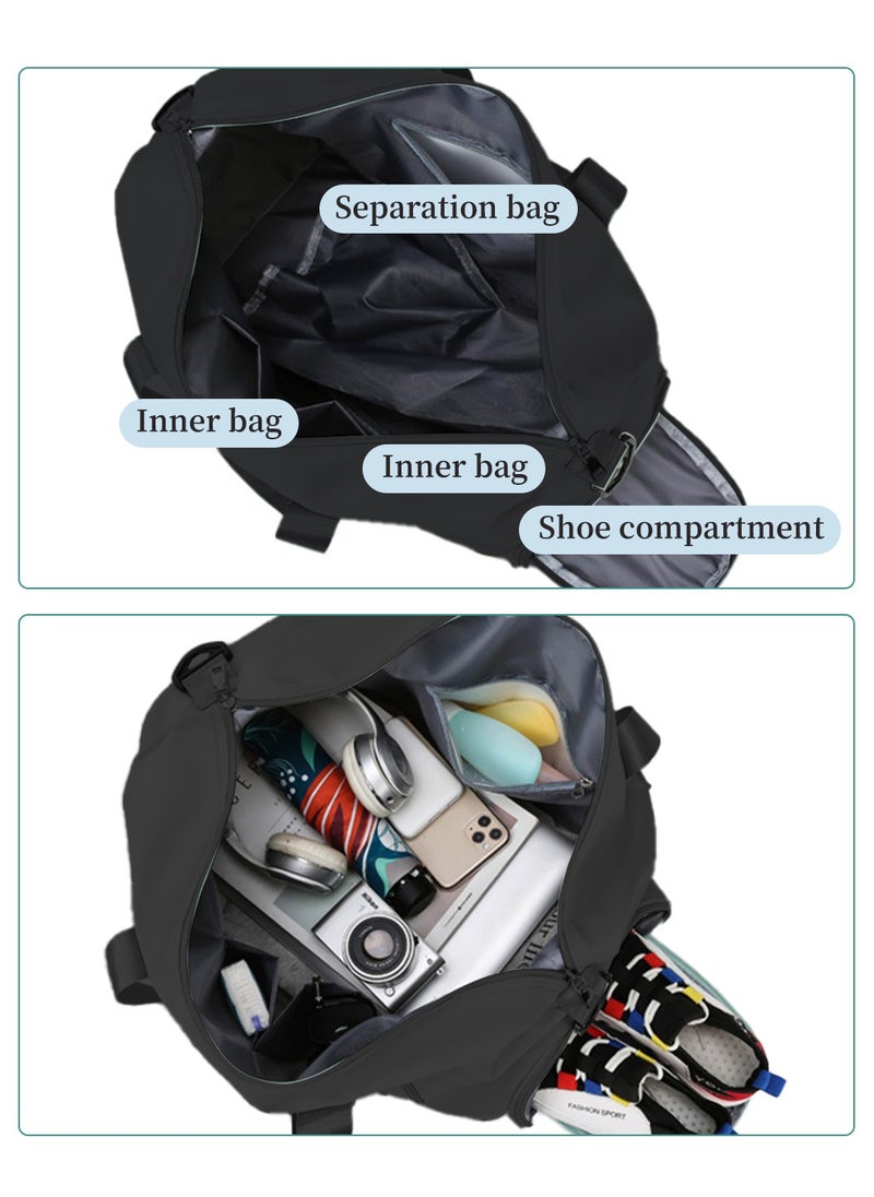Moovant - Waterproof Sports Gym Bag, Travel Duffel Bag, Weekender Bag, Trip Shoulder Bag, Boarding Handbag with Dry & Wet Seperation Pocket and Shoes Compartment Black - Image 1
