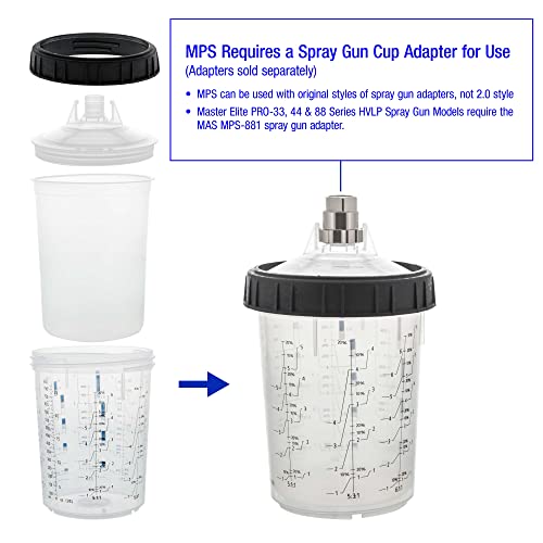 Master Airbrush نظام الطلاء الرئيسي MPS أكواب رذاذ الطلاء القابلة للتصرف وغطاء النظام، عبوة 25 حجم كبير 27 أونصة (800 مل) - 25 غلاف كوب، 25 غطاء مع مصفاة، 1 كوب صلب مع حلقة تثبيت و10 سدادات - Image 3
