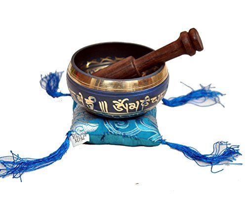 Dharma Store Tibetan Singing Bowl Set By Dharma Store - With Traditional Design Tibetan Buddhist Prayer Flag - Handmade in Nepal (Blue) - Image 3