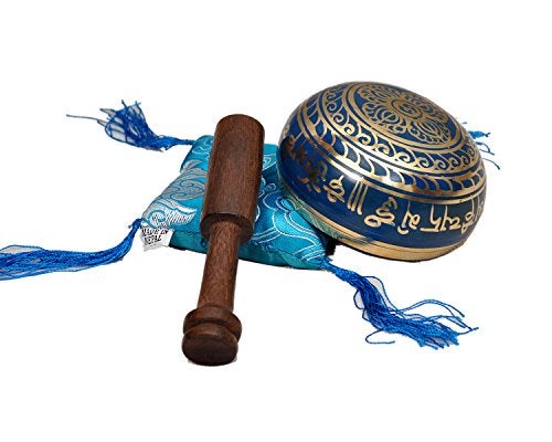 Dharma Store Tibetan Singing Bowl Set By Dharma Store - With Traditional Design Tibetan Buddhist Prayer Flag - Handmade in Nepal (Blue) - Image 4