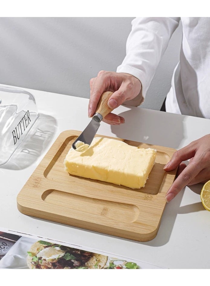 صينية خشبية مع غطاء زجاجي زبدة الجبن - Image 2