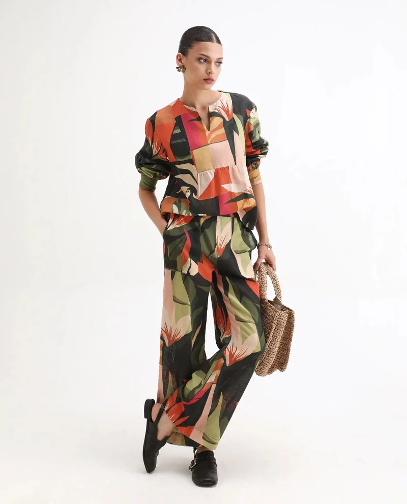 Rareism Women's Multi-Color Abstract Print Trouser