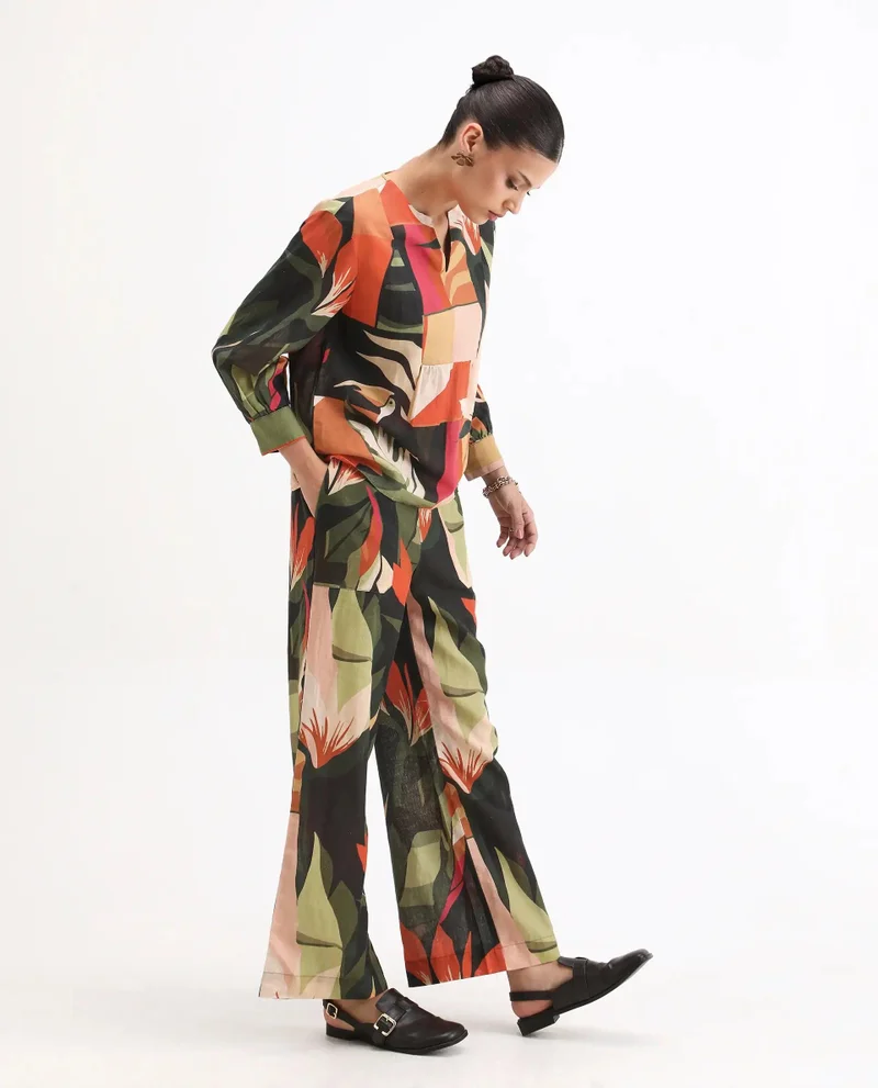 Rareism Women's Multi-Color Abstract Print Trouser