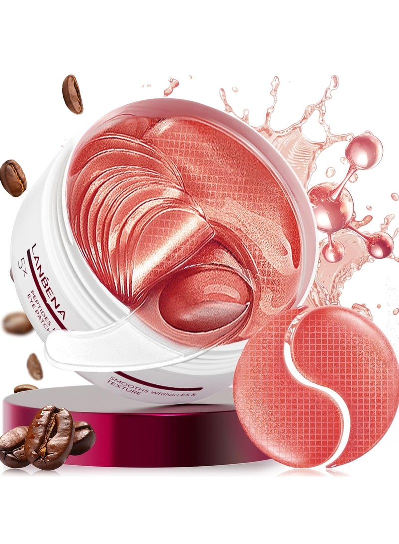LANBENA لنبينا لاصقات هيدرا-جل للعيون مع الببتيدات لدوائر الظلام والعيون المنتفخة، تقلل من أكياس تحت العين وتنعيم التجاعيد، مضادة للشيخوخة، وسادات العناية ببشرة العين مع الكولاجين القابل للذوبان والببتيدات - 30 زوجًا - Image 1