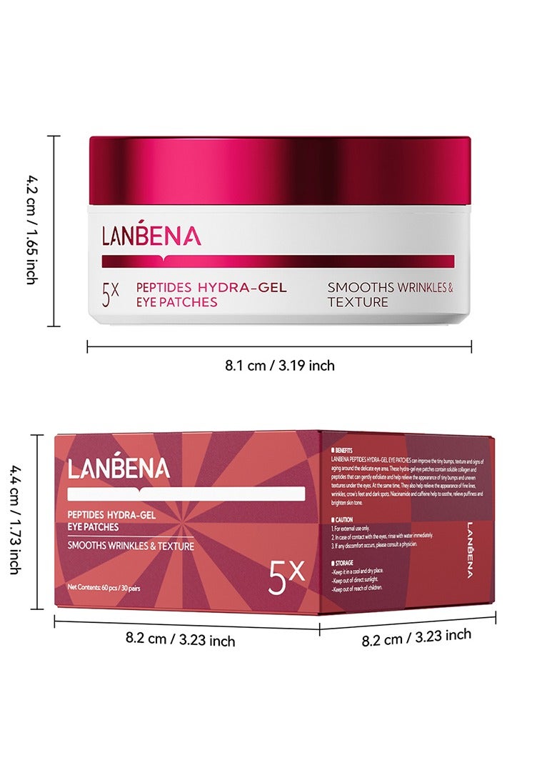LANBENA لنبينا لاصقات هيدرا-جل للعيون مع الببتيدات لدوائر الظلام والعيون المنتفخة، تقلل من أكياس تحت العين وتنعيم التجاعيد، مضادة للشيخوخة، وسادات العناية ببشرة العين مع الكولاجين القابل للذوبان والببتيدات - 30 زوجًا - Image 4