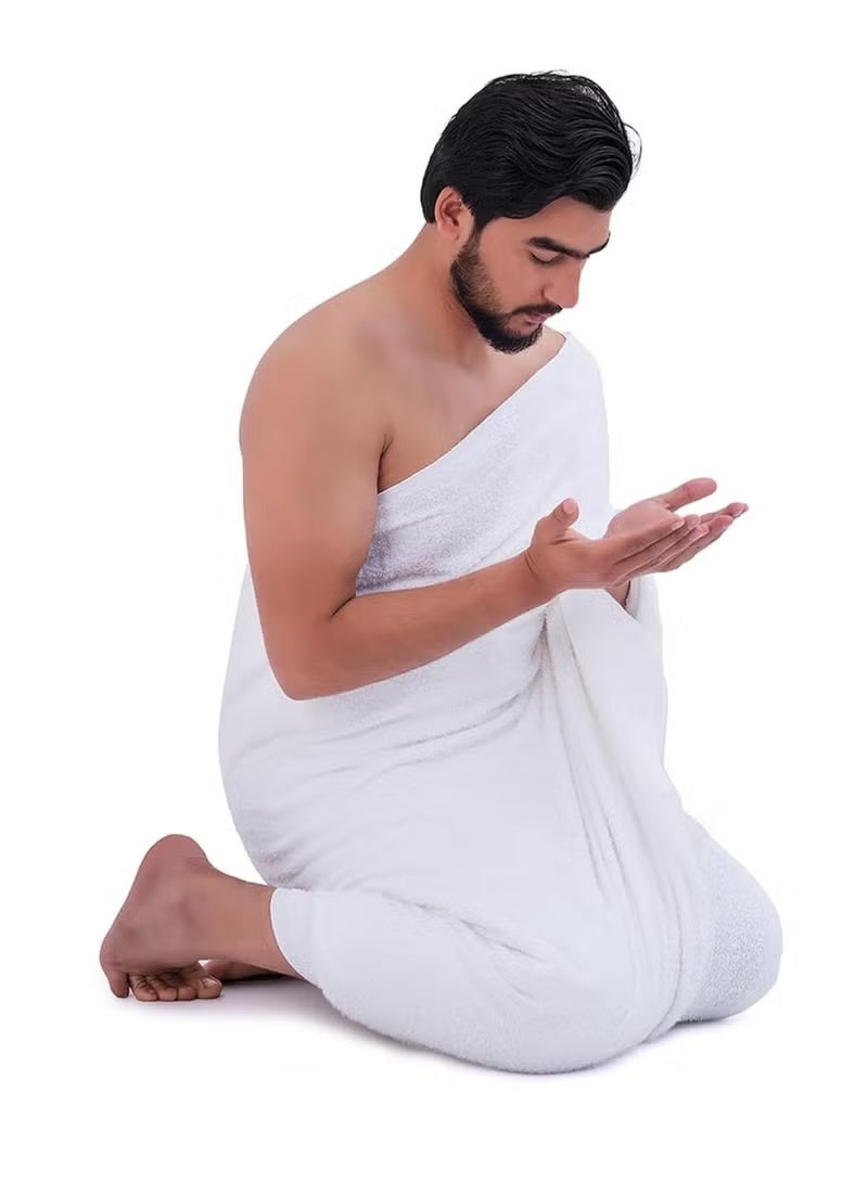 منشفة الإحرام - منشفة إسلامية للرجال من قطعتين - منشفة إحرام ناعمة - منشفة طقوس ماصة - منشفة حج صحية - مناشف حج مريحة - مستلزمات عمرة خفيفة الوزن - بيضاء - Image 2
