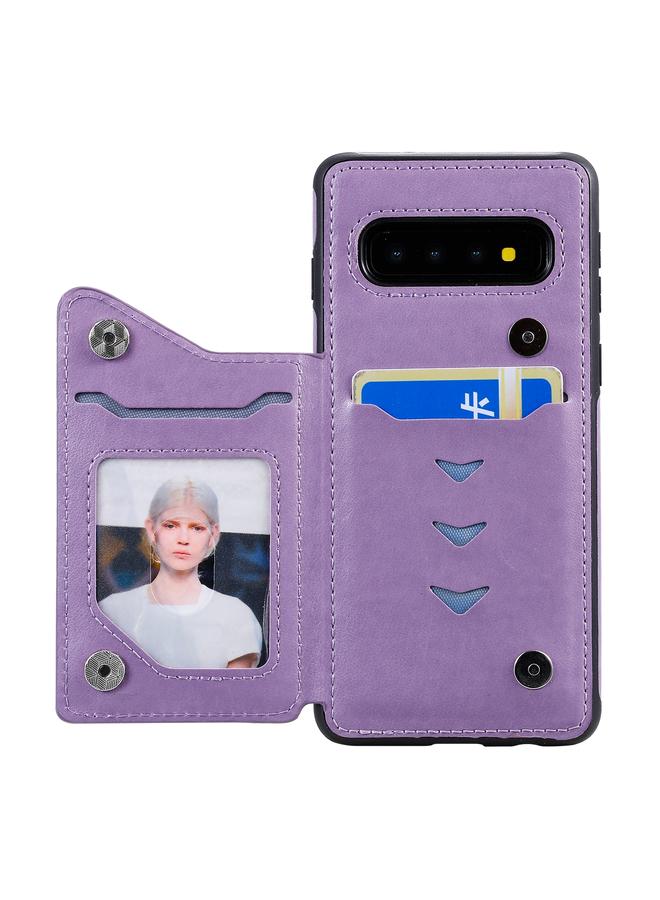 اس-توب جراب لهاتف Samsung Galaxy S10، جراب واقٍ مقاوم للصدمات بنقشة زهور مع حامل وفتحات للبطاقات وإطار للصور - Image 4