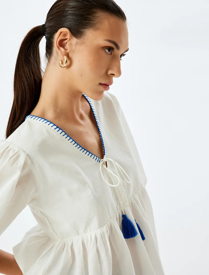 كوتون V-Neck Blouse