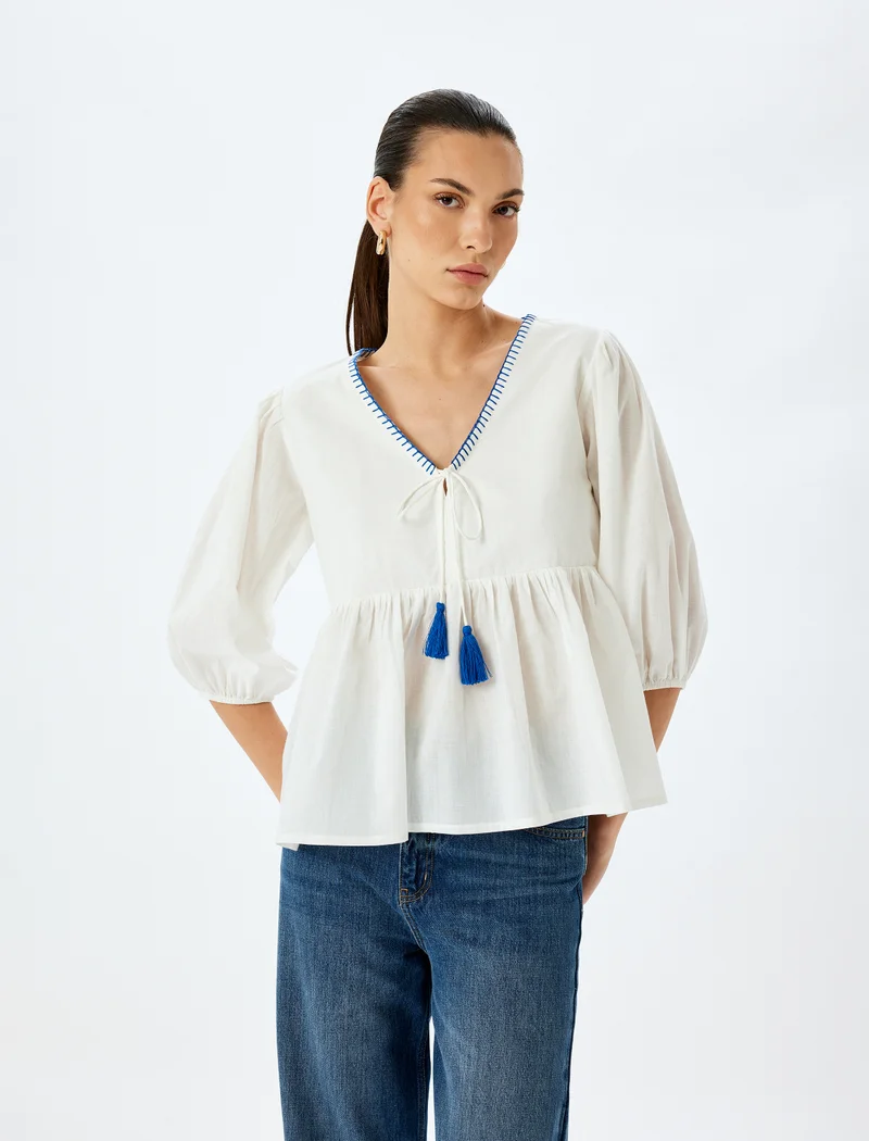 كوتون V-Neck Blouse