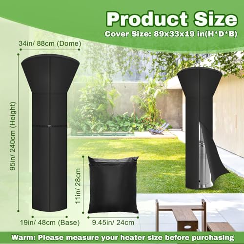 Anglekai Patio Heater Cover 420D Waterproof Heat Lamp Outdoor Cover for Standing Heater with Zipper Storage Bag 89x33x19in - Image 3