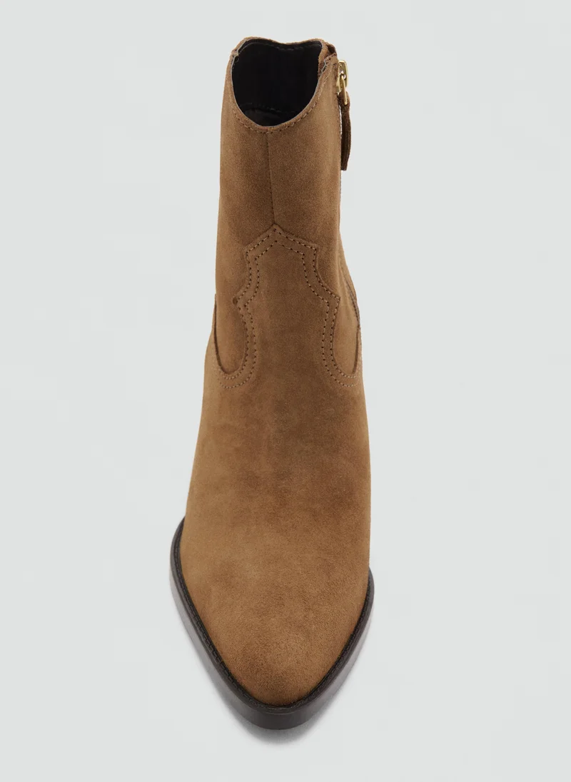 Mango 31-TABACO Suede Block-Heel Boots for Women | Best Price UAE