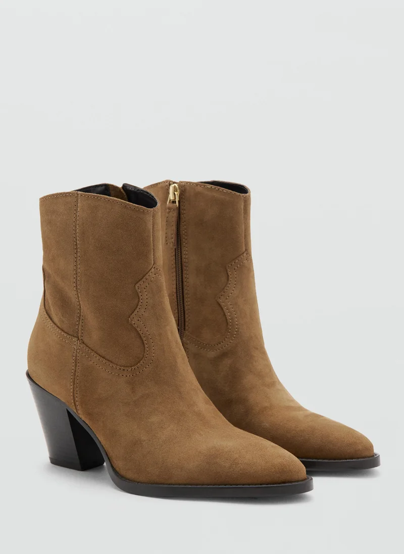 Mango 31-TABACO Suede Block-Heel Boots for Women | Best Price UAE