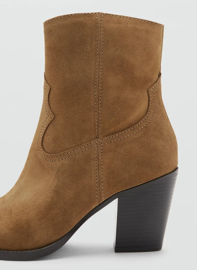 Mango 31-TABACO Suede Block-Heel Boots for Women | Best Price UAE