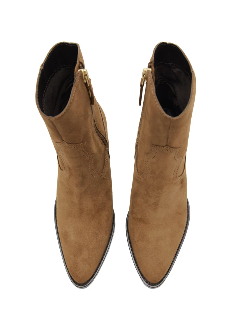 Mango 31-TABACO Suede Block-Heel Boots for Women | Best Price UAE