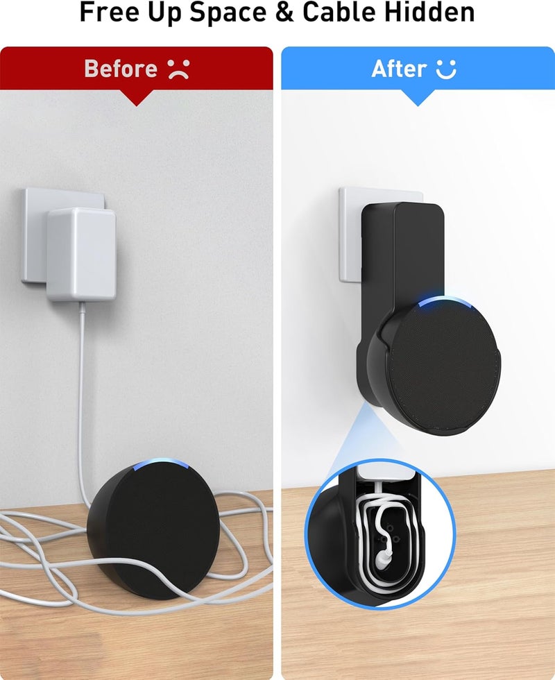 Maxonar حامل جداري من لسماعة Echo PoP، حامل جداري يوفر مساحة لمقعد السماعة Echo PoP، يتضمن إدارة متكاملة للكابلات، لا يتطلب حفرًا، مناسب لغرفة المعيشة، المطبخ، غرفة النوم، الحمام، اللون أسود - Image 2