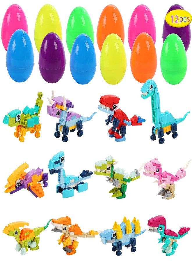 CUTE STONE 12 Pack Filled Easter Eggs with Dinosaur Building Blocks Sets, Easter Basket Stuffers Easter Party Favors for Boy, Girls and Kids - Image 1