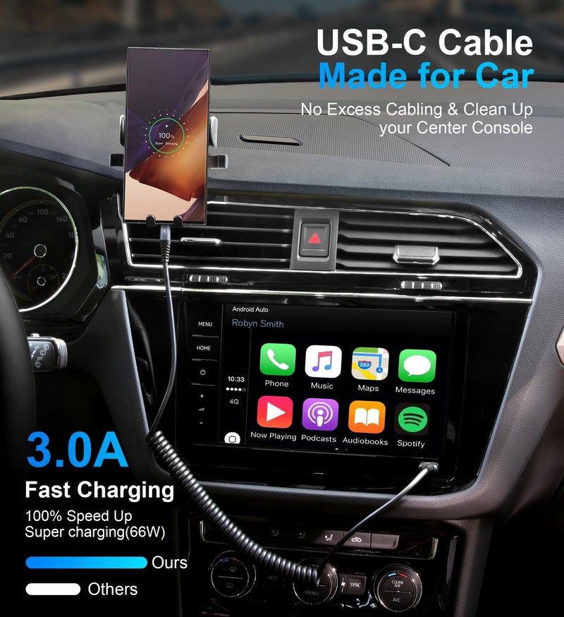 KIYODA USB C Cable 6ft, 2Pack USB A to USB C 3A Fast Charging, Coiled Type C Charger Cord for Car USB-C Cable Compatible with iPhone 17/16/15/Plus/Pro/Pro Max/Samsung Galaxy A10e A20 A50 S20 Plus S10E - Image 2