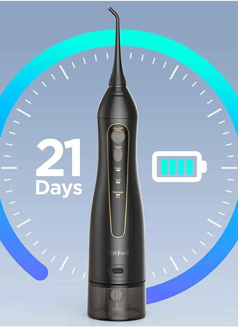 Fairywill - Rechargeable Water Flosser, 3 Mode Portable Oral Irrigator with 300ml Water Tank （Black） - Image 1