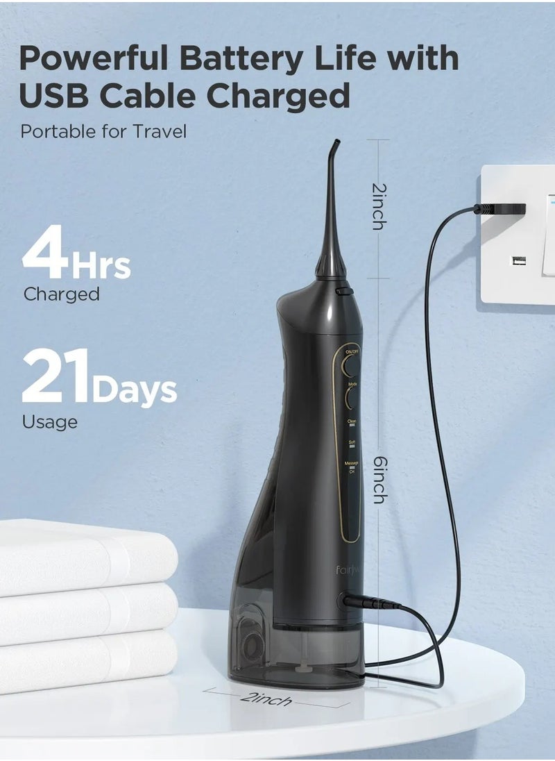 Fairywill - Rechargeable Water Flosser, 3 Mode Portable Oral Irrigator with 300ml Water Tank （Black） - Image 1