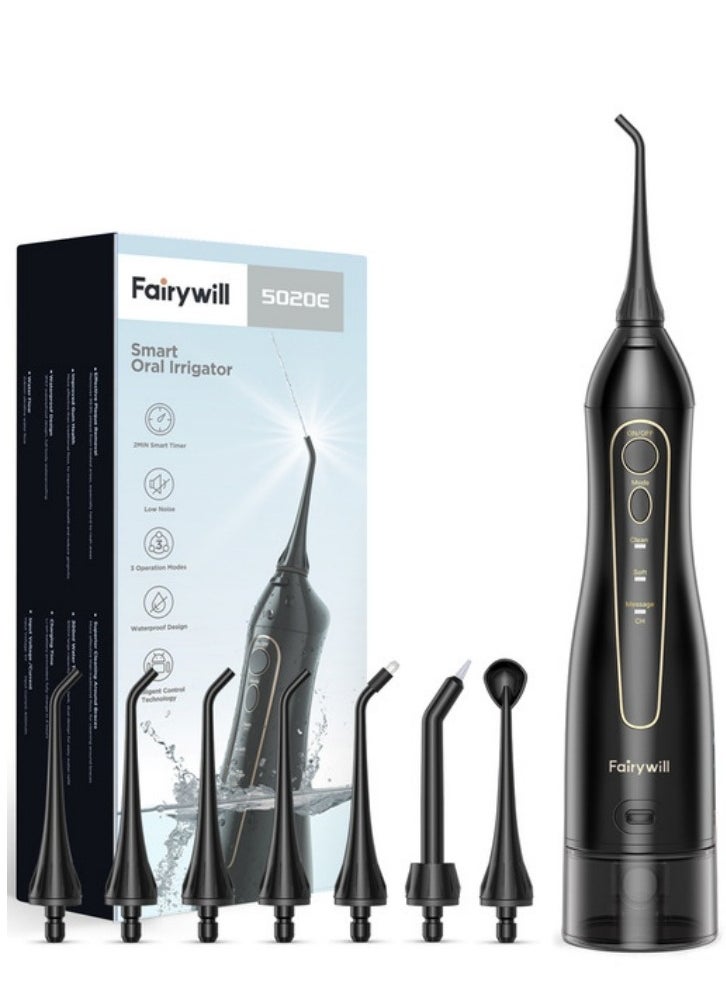 Fairywill - Rechargeable Water Flosser, 3 Mode Portable Oral Irrigator with 300ml Water Tank （Black） - Image 1
