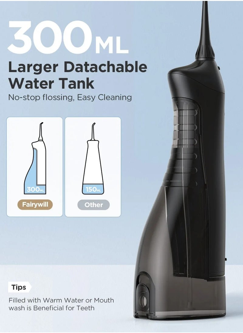 Fairywill - Rechargeable Water Flosser, 3 Mode Portable Oral Irrigator with 300ml Water Tank （Black） - Image 1