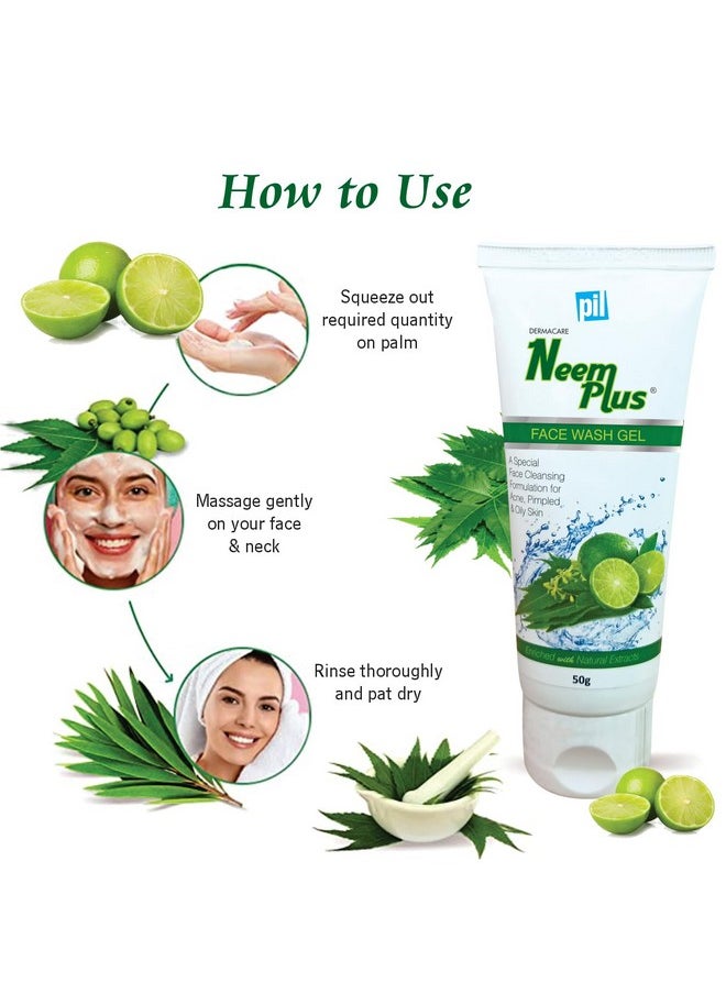 PIL Neem Plus Face Wash Gel Face Wash Gel For Acne Pimpled & Oily Skin Clear & Smooth Radiant Skin 50 Gms Each (Pack Of 2)  - Image 3