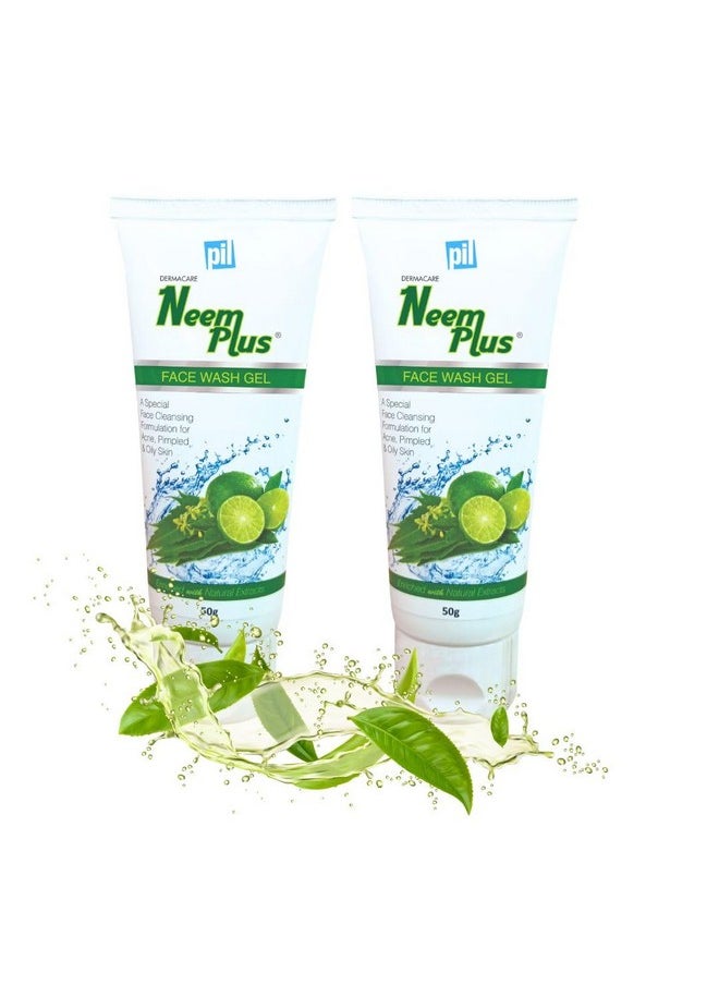 PIL Neem Plus Face Wash Gel Face Wash Gel For Acne Pimpled & Oily Skin Clear & Smooth Radiant Skin 50 Gms Each (Pack Of 2)  - Image 1