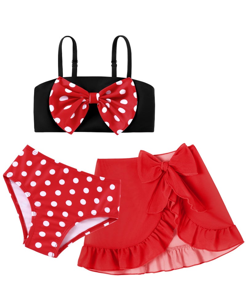 Ghteas Baby Girl Bathing Suit 2t Girls Swimsuit 3 Piece Red Bow Swimwear with Cover Up Summer Pool Party 3t Swimsuit Girls - Image 1