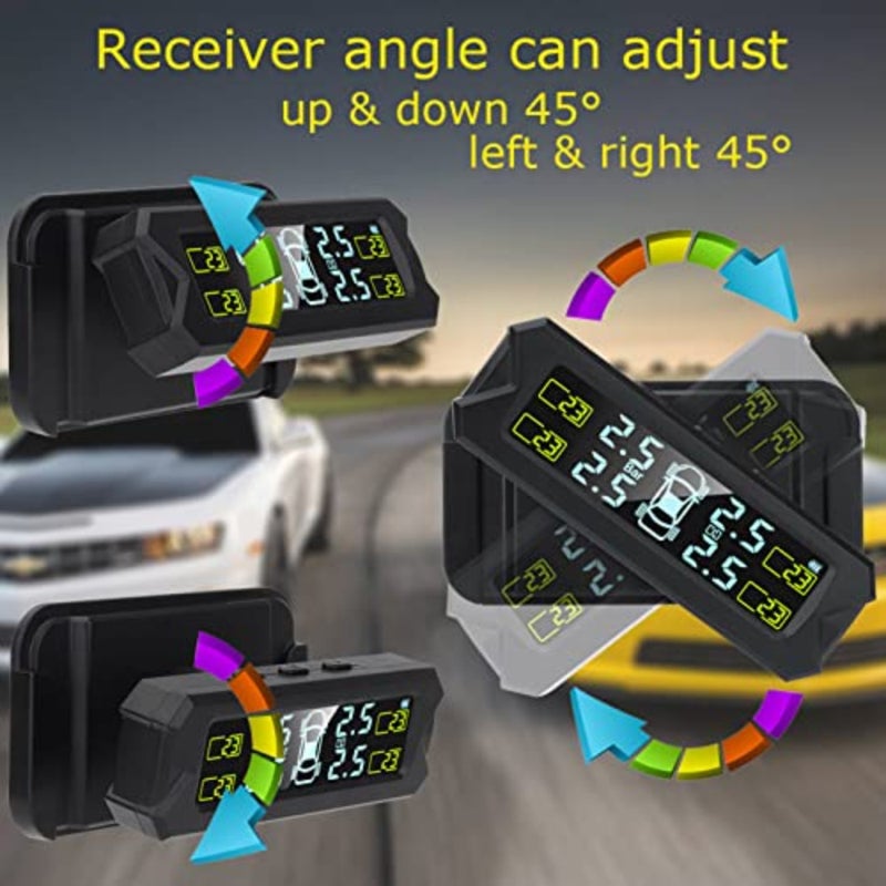 نظام مراقبة ضغط الإطارات من موريليان، TPMS للطاقة الشمسية اللاسلكية مع 5 أوضاع تنبيه، شاشة LCD بإضاءة خلفية تلقائية، 4 أجهزة استشعار 0-67 رطل لكل بوصة مربعة - Image 3