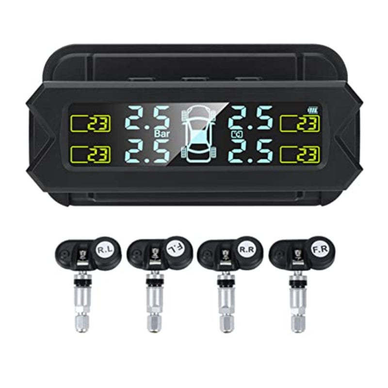نظام مراقبة ضغط الإطارات من موريليان، TPMS للطاقة الشمسية اللاسلكية مع 5 أوضاع تنبيه، شاشة LCD بإضاءة خلفية تلقائية، 4 أجهزة استشعار 0-67 رطل لكل بوصة مربعة - Image 1
