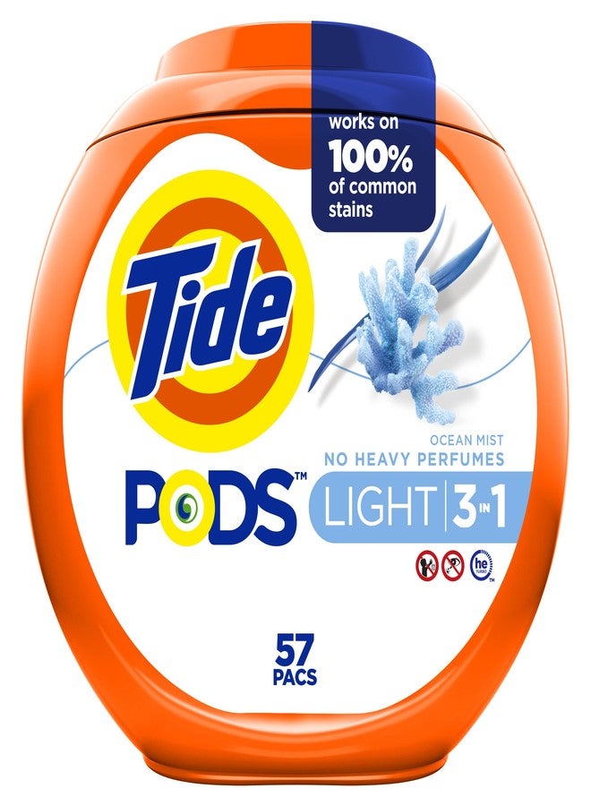 Tide PODS Light Laundry Detergent Pacs, 57 Count, Ocean Mist Scent, Powerful Clean with a Light and Lasting Scent - Image 1